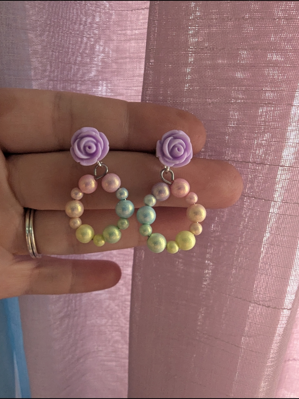 Lavender Rose Pastel Bead Hoop Earrings - Women Jewelry Glow In The Dark Beads